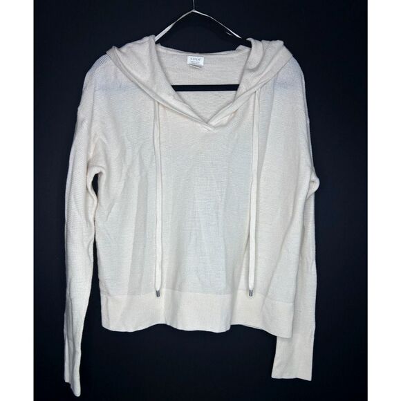 Women's 100% Extrafine Merino Wool Cream Hood Pullover Sweatshirt Quiet Luxury L - Picture 3 of 11